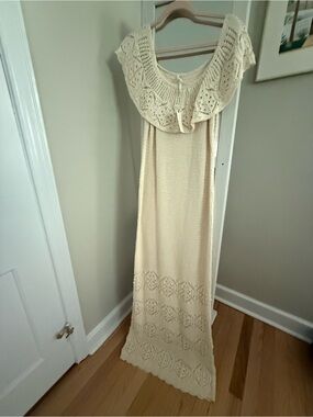 Anthropologie Mara Cream Crochet Midi / Maxi knit dress. New with tags.
